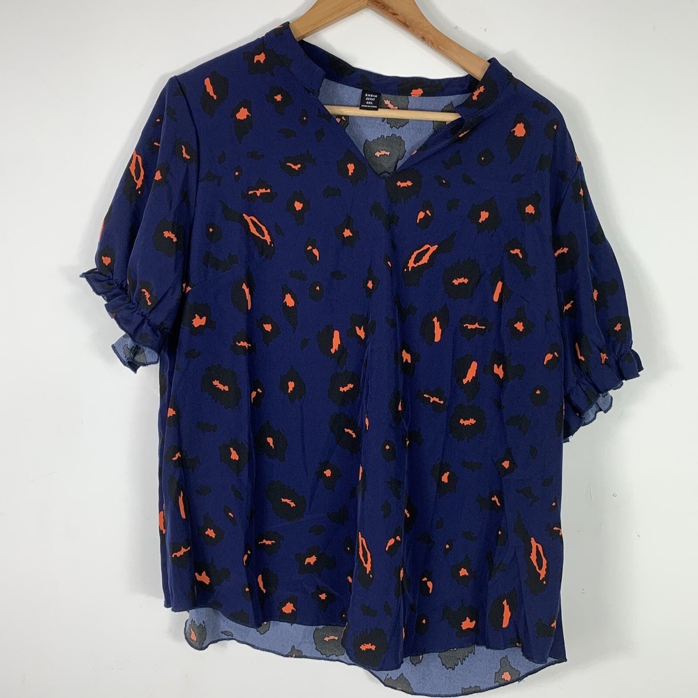 SHEIN Curve Plus Size Blue Short Sleeve Shirt 0XL