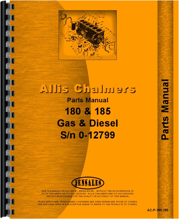 Allis Chalmers 180 185 Tractor Parts Manual SN6644-12985 SN1001-12799