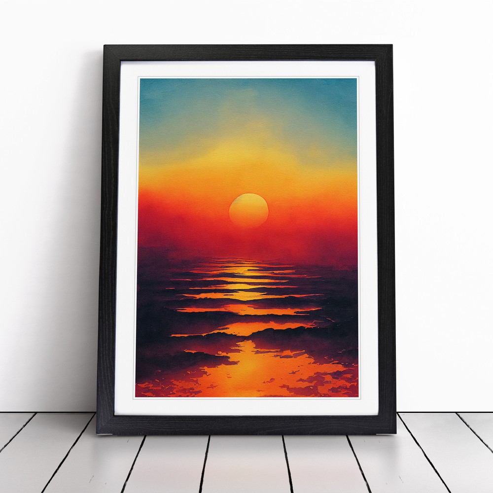 An Unreal Ocean Sunset Wall Art Print Framed Canvas Picture Poster Decor