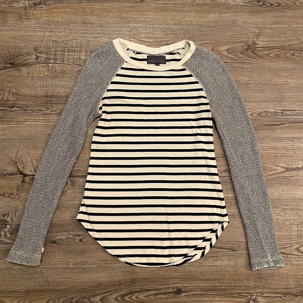 PJK 100% Cotton Black and White Striped Long Sleeve Shirt Women's size Small