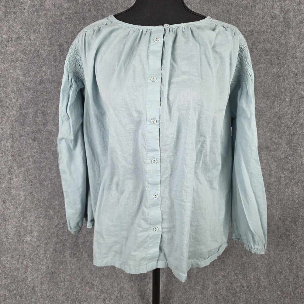 LOGO Lori Goldstein Blouse Womens L Teal Cotton Button Front Boho Top
