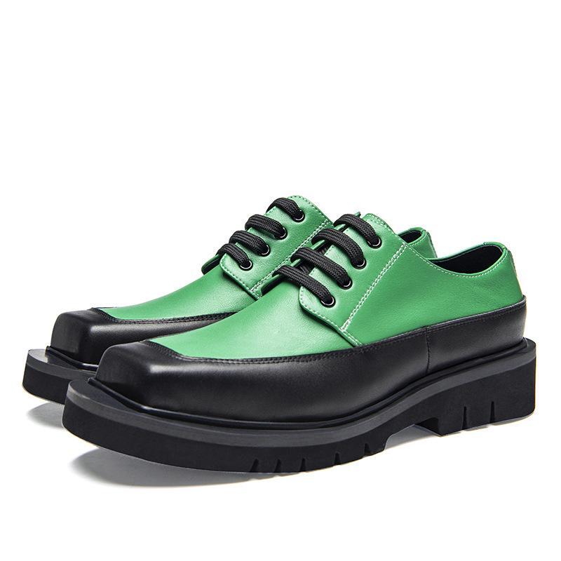 Mens British Square Toe Platform Leather Dress Match Color Lace Up Shoes New