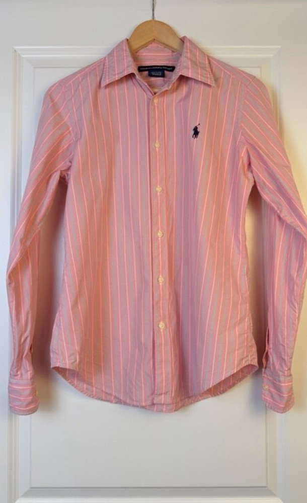 Ralph Lauren Sport Button-Down Shirt Pink Striped Long Sleeve Cotton Size 8