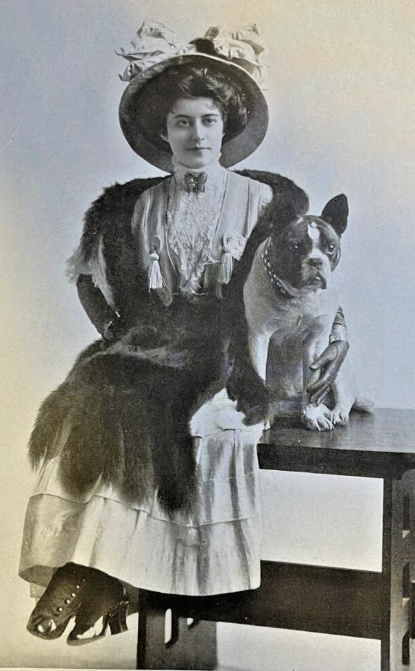 1910 Vintage Magazine Illustration Actress Flora Parker and Her Dog