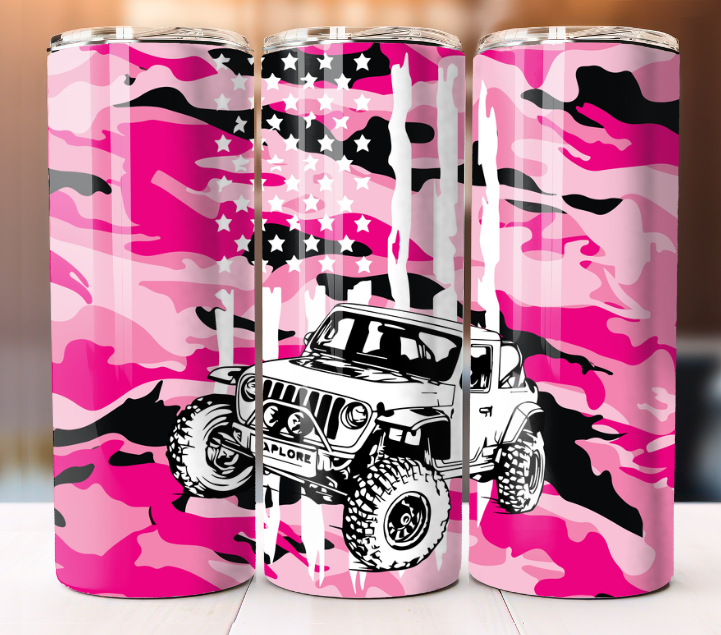 Pink Camouflage Cup Tumbler Mug 20 oz Stainless Steel