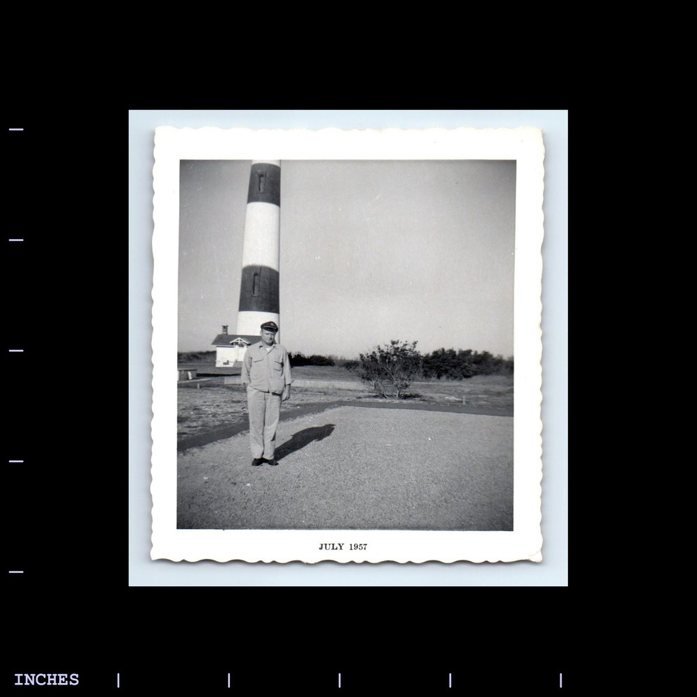 Vintage Square Photo MAN BY LIGHTHOUSE 1957