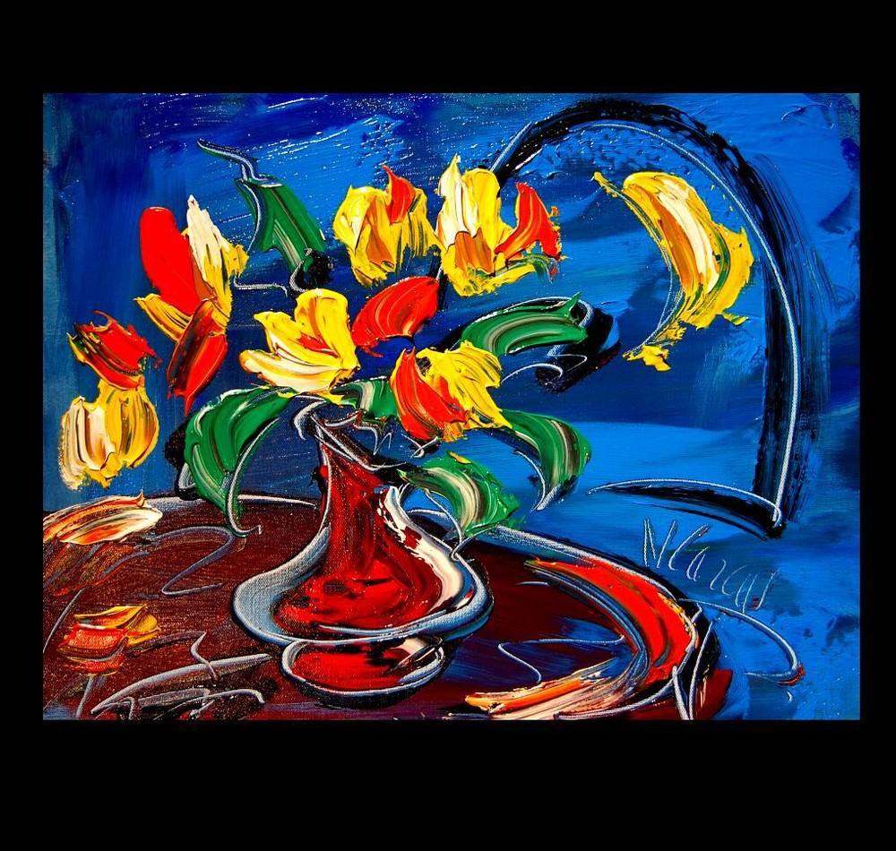 FLOWERS ROOM BY MARK KAZAV - ORIGINAL OIL PAINTING ABSTRACT MODERN ART  efH3242