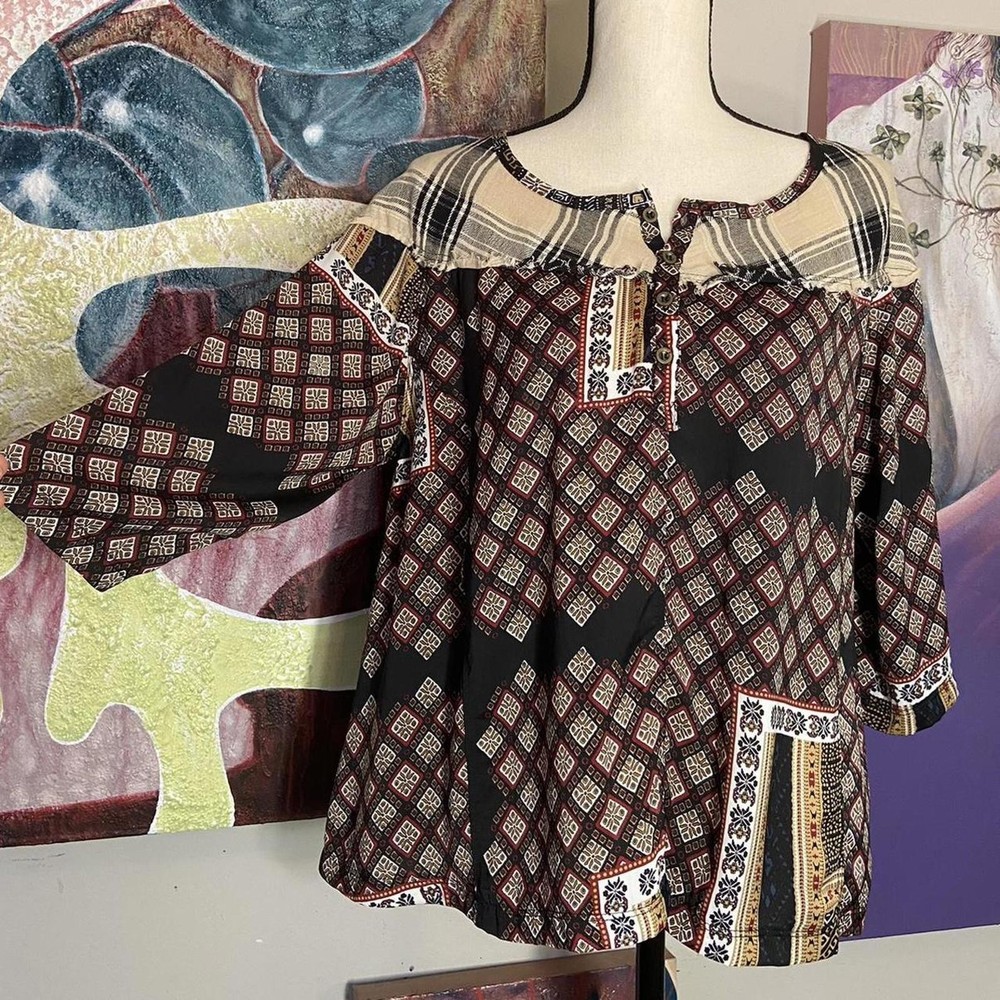 Patchwork & three quarter length sleeve peasant blouse!