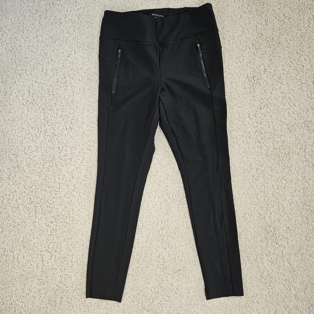 Athleta Stellar  Leggings Black Size Medium High Rise Pull On Zip Pockets