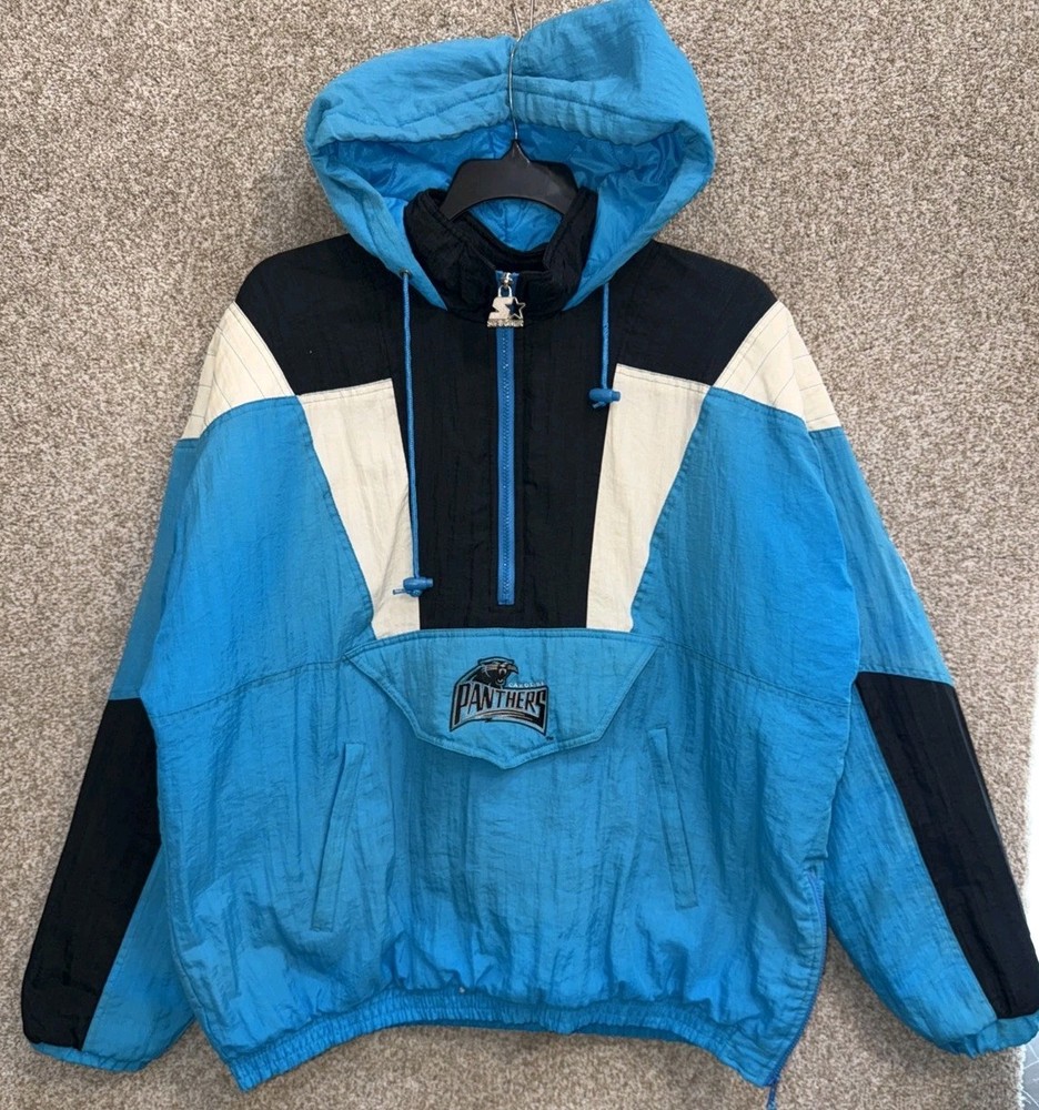 Vintage Starter NFL Carolina Panthers Hooded Pullover Jacket Mens Size XL
