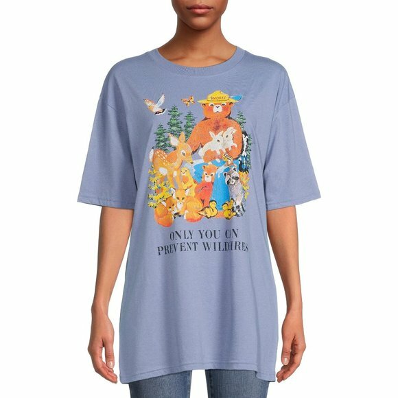 -SMOKEY T-SHIRT DRESS SHORT SLEEVE WOMEN’S BLUE ONLY YOU CAN PREVENT...Jnrs L