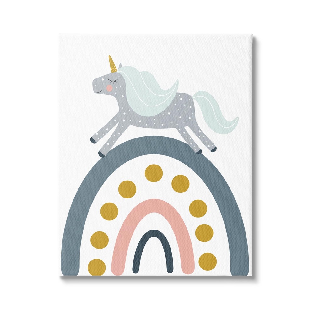 Neutral Unicorn over Rainbow Canvas Wall Art by Alina Sagirova
