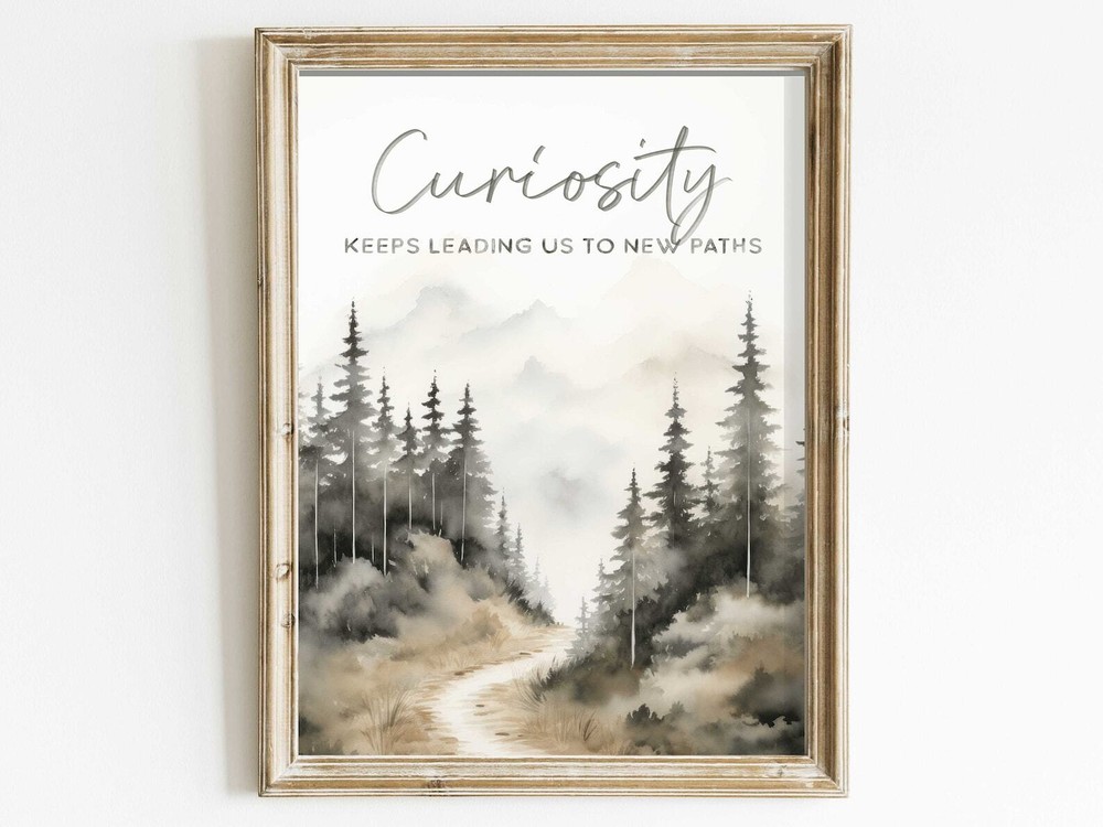 Curiosityinspired Watercolor Forest Quote Wall Art Vintagestyle Artwork