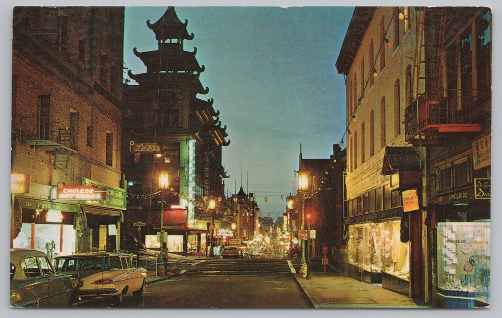 Roadside~Beautiful Lit Up Scene Of Chinatown @ Night~San Francisco~Vintage PC