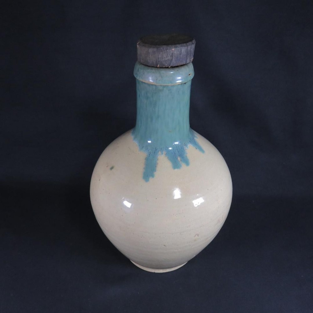 Kasama Folk Art Vase Blue & White Kiln Scars Wooden Plug Taisei Period