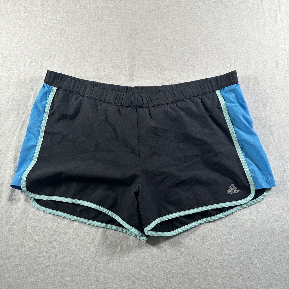 Adidas Women’s Running Shorts Black Blue Elastic Waist Athletic Size Xl