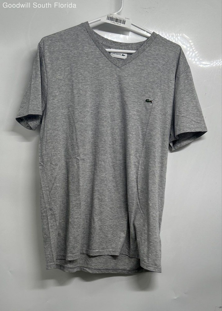 Lacoste Mens Gray Cotton Regular Fit Short Sleeve V-Neck T-Shirt Size L