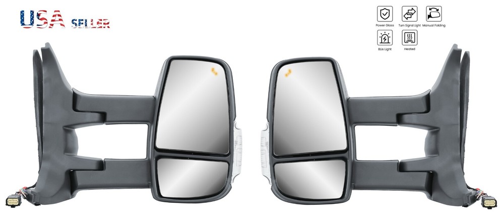 Upgrade Your 2010-2024 Ford Transit with Long Arm Left + Right Side Mirrors Featuring BLIS and Integrated Turn Signals
