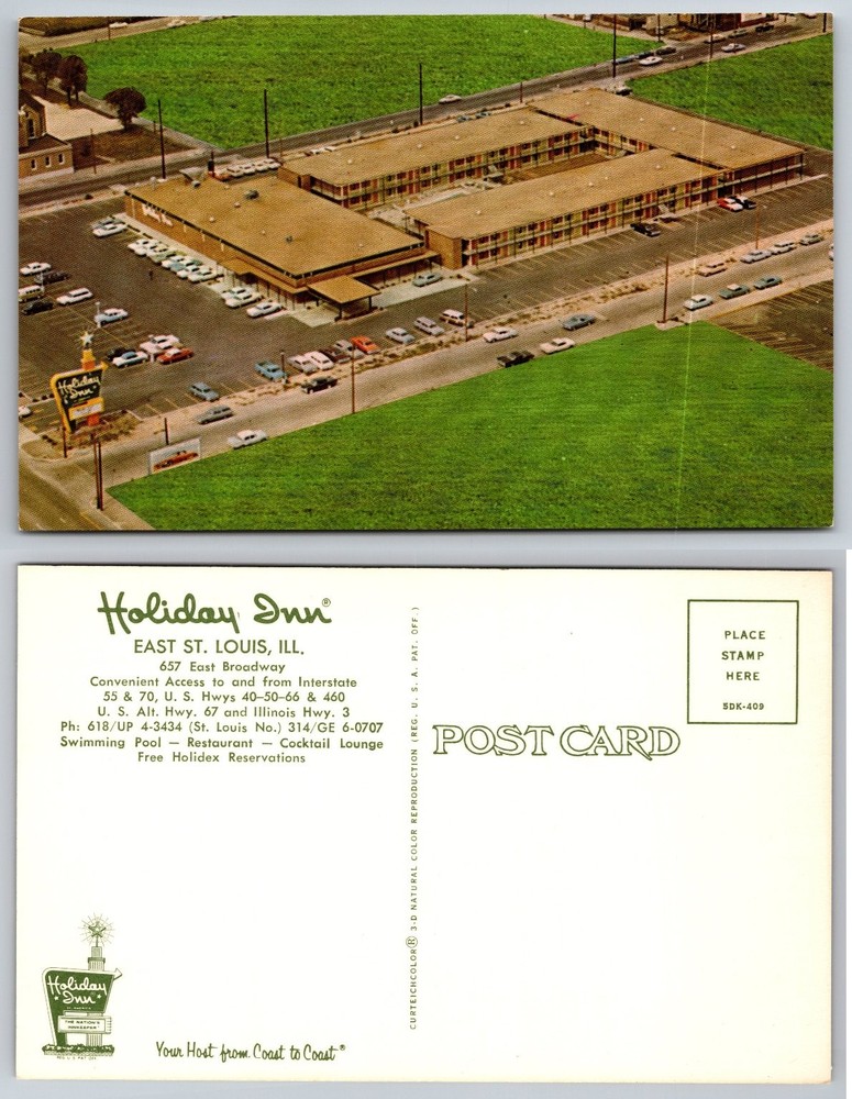 Vintage Holiday Inn East St. Louis Illinois Postcard 1960s Curteichcolor