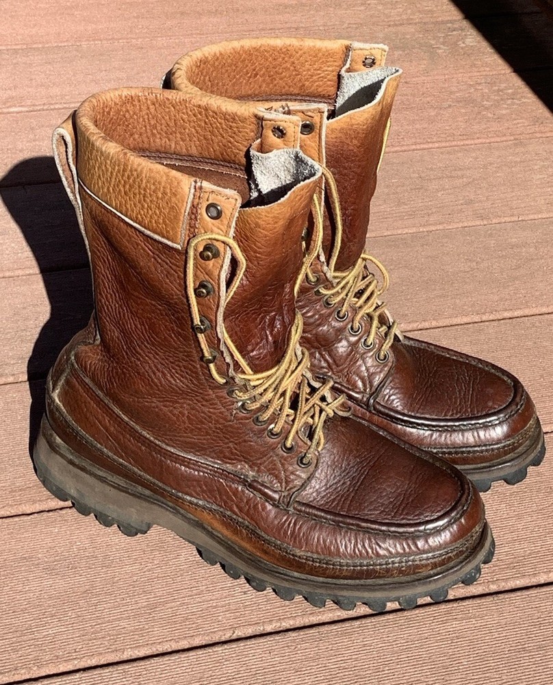 Vintage W.C. Russell Moccasin HCH High Country Hunter Boots Size 10 D Brown Leather