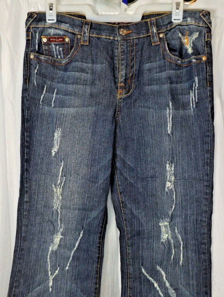 Baby Phat Jeans Size 18 Blue Bootcut Women’s Distressed Look Pockets