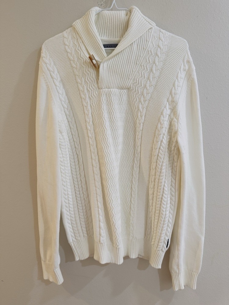 Sean John Men's Fisherman Cable Knit Sweater Size Large Toggle Shawl Collar