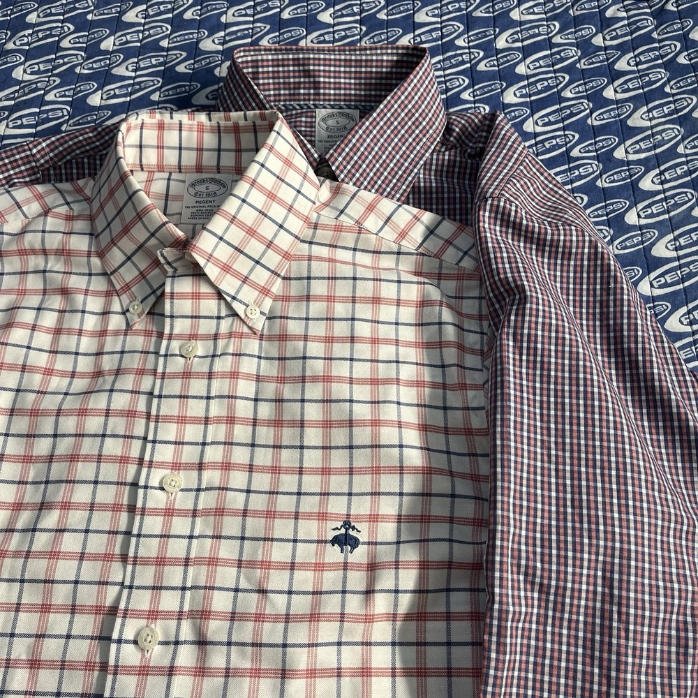 LOT OF 2-BROOKS BROTHERS Regent Fit Button Down Shirts-Multi Plaid-Men's Small