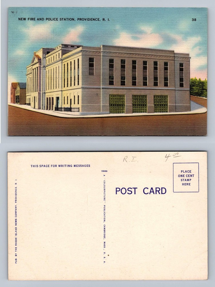 Providence, RI-Rhode Island, New Fire Police Station View Vintage Postcard