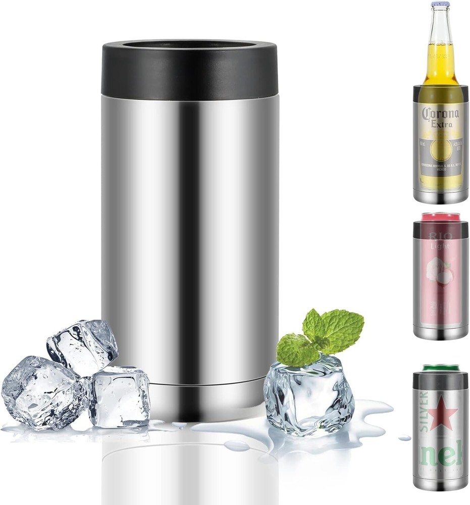16oz Stainless Steel Double Wall Insulated Can Cooler Beer 16oz Silver New