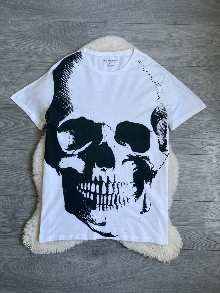 Denim Supply Ralph Lauren Big Print AOP Skull White T-Shirt Men’s Size L/Xl