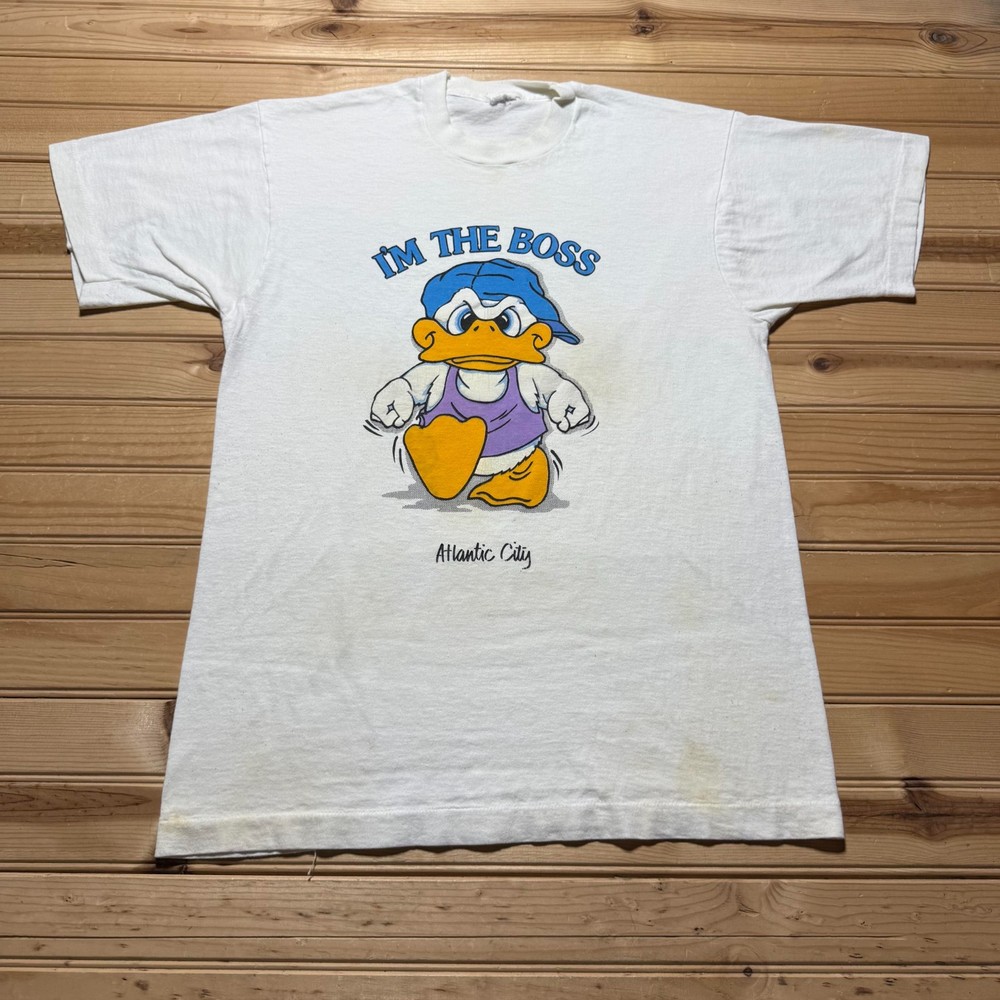 Vintage 90s Atlantic City I'm The Boss Cartoon Duck Graphic T-Shirt - Medium