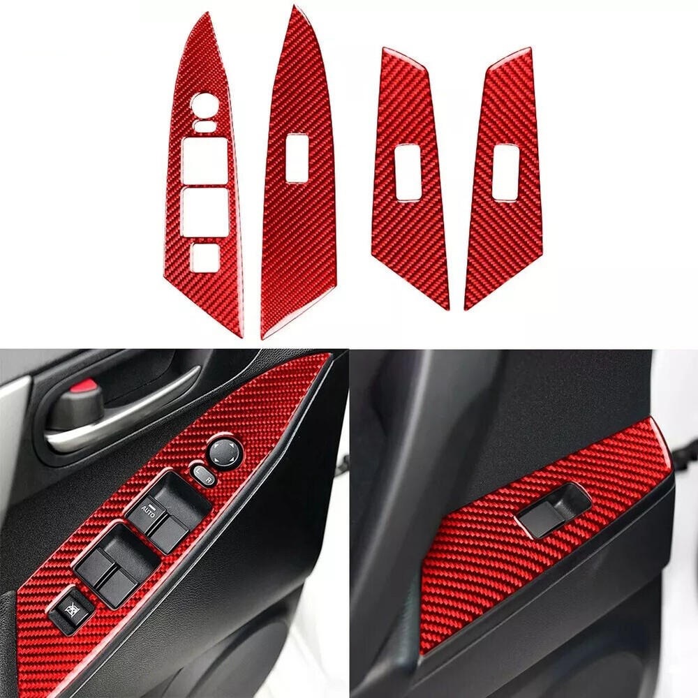 Red Carbon Fiber Interior Window Lift Switch Panel Cover For Mazda 3 Axela 10-13