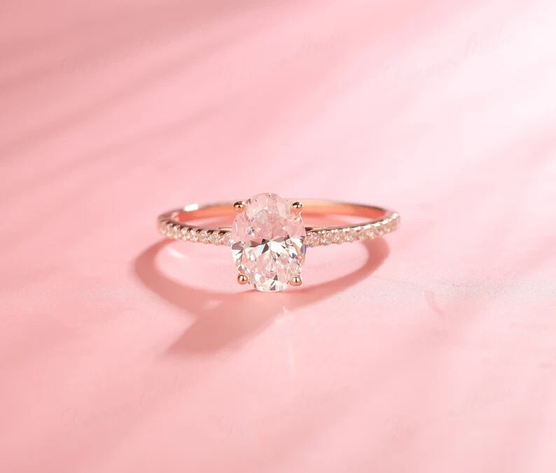 2Ct Oval Moissanite Wedding Ring in 14k White Gold Plated