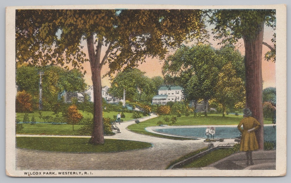 State View~Westerly Rhode Island~Wilcox Park~Pond~Vintage Postcard