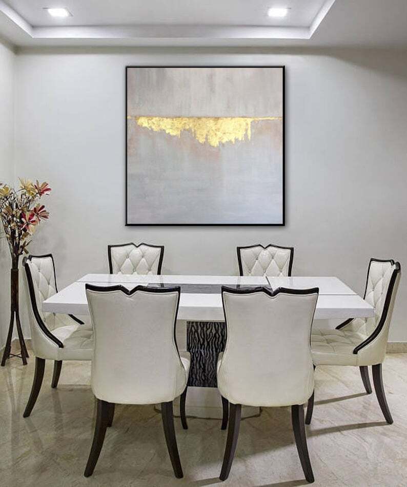 Oversize Abstract Painting On Canvas Beige Painting Black Art Abstract hand