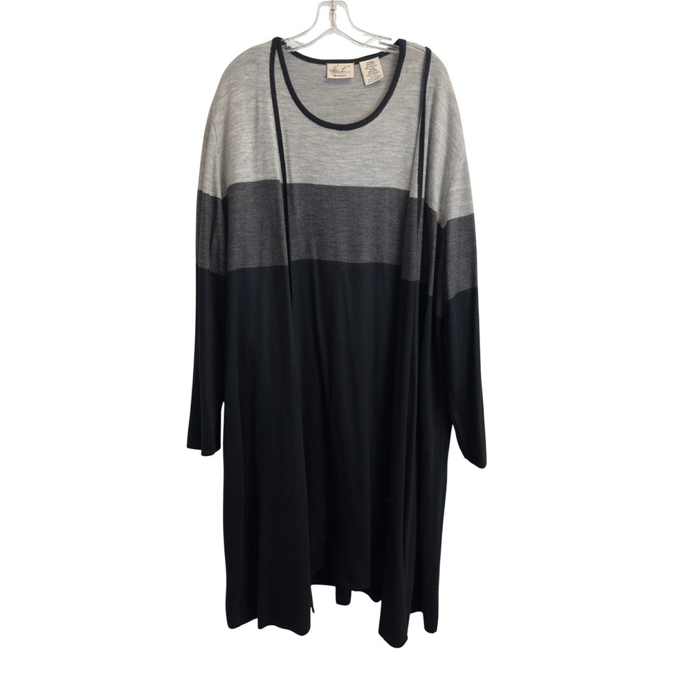 Kathie Lee Woman Colorblock Knit Dress and Cardigan Set Gray Black 26W 28W