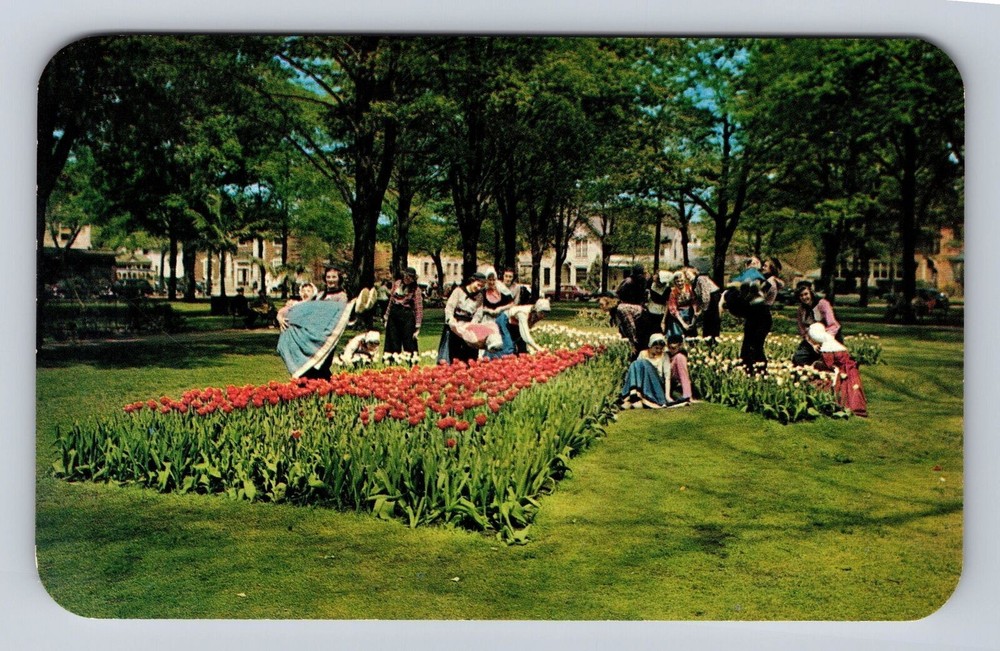 Holland MI-Michigan, Dutch Dancers in Tulip Beds, Antique Vintage Postcard