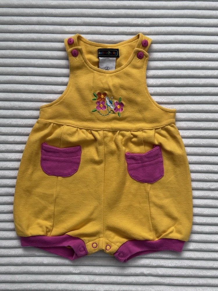 Vintage Girls Size 18 Months Animations Yellow Pink Embroidered Romper