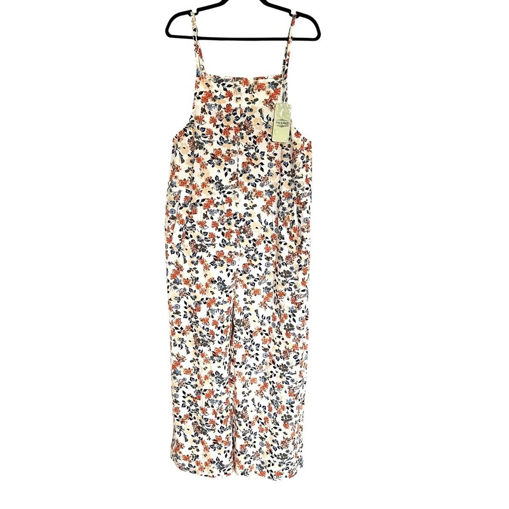 NWT YESNO Overalls Women's Medium Floral Cotton Wide Leg Jumpsuit Baggy Pockets