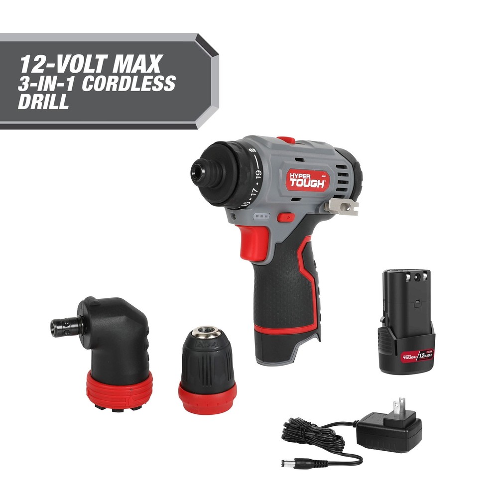 Hyper Tough 12V Max 3-in-1 Multi-Head Power Drill Set with Battery&charger