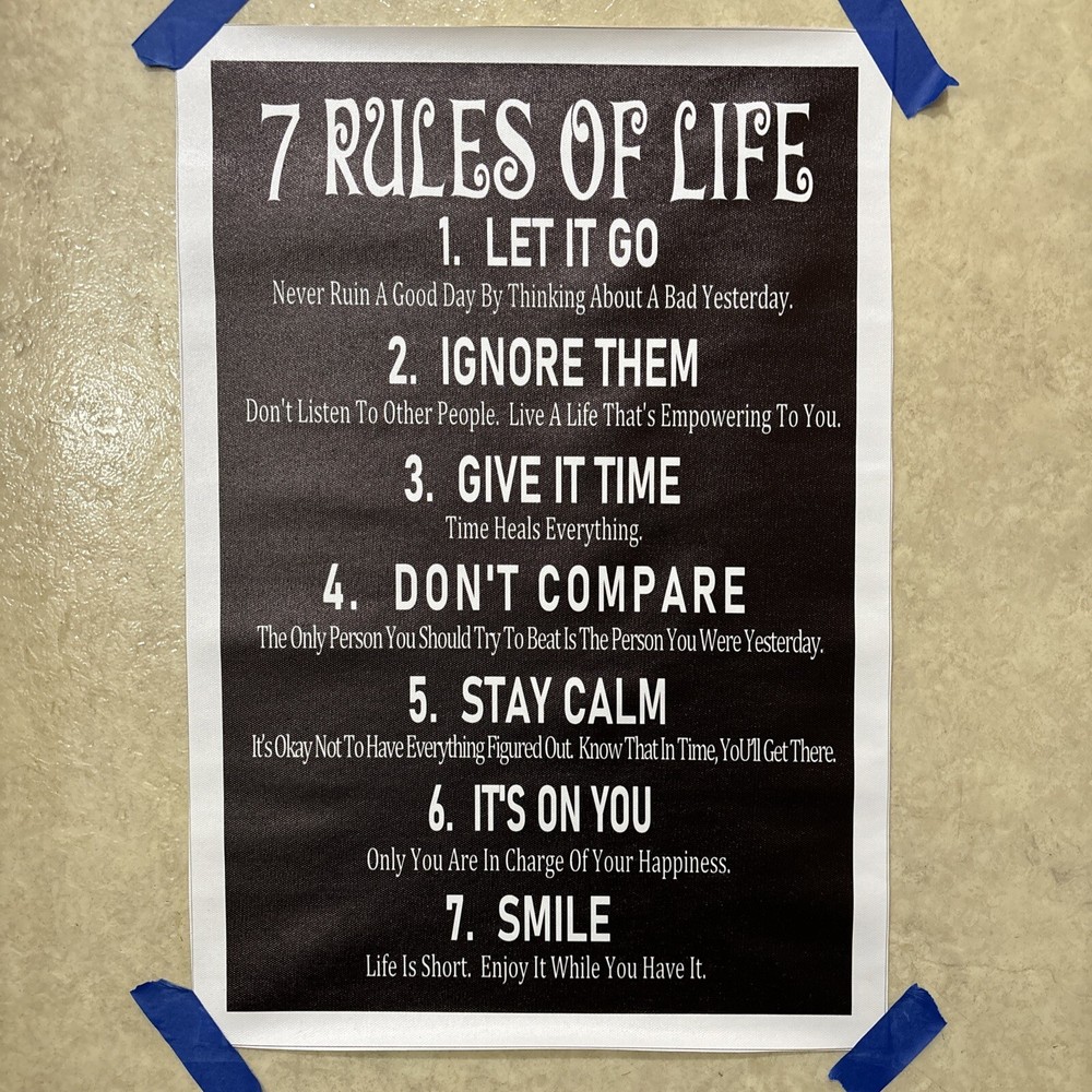 7 Rules Of Life ✅ Quote Positive Inspirational Poster Canvas Wall Art ✅ 12x18”