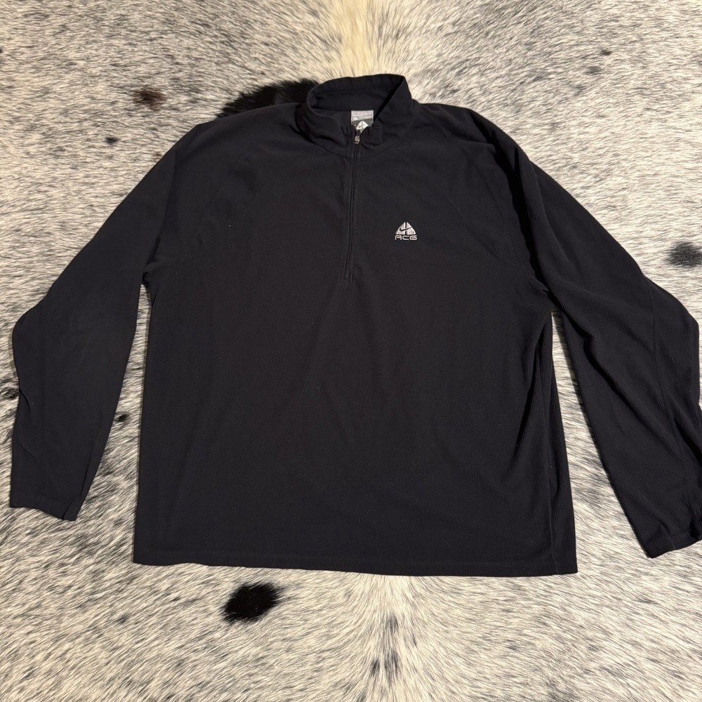 Y2K Nike ACG Black 1/4 Zip Waffle Thermal Pullover – Size XL 🖤🏔️