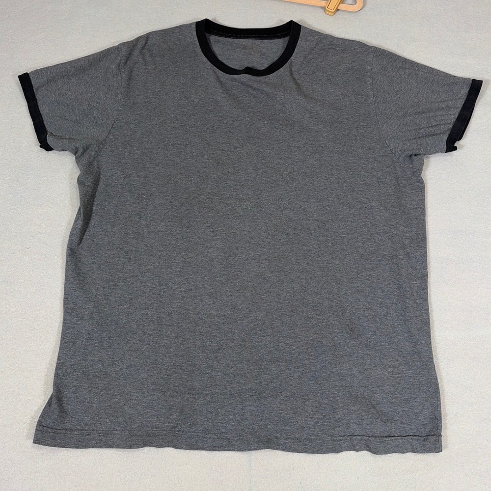 Mens Heather Gray Ringer T-Shirt Short Sleeve Black Trim Crew Neck Tee 0401