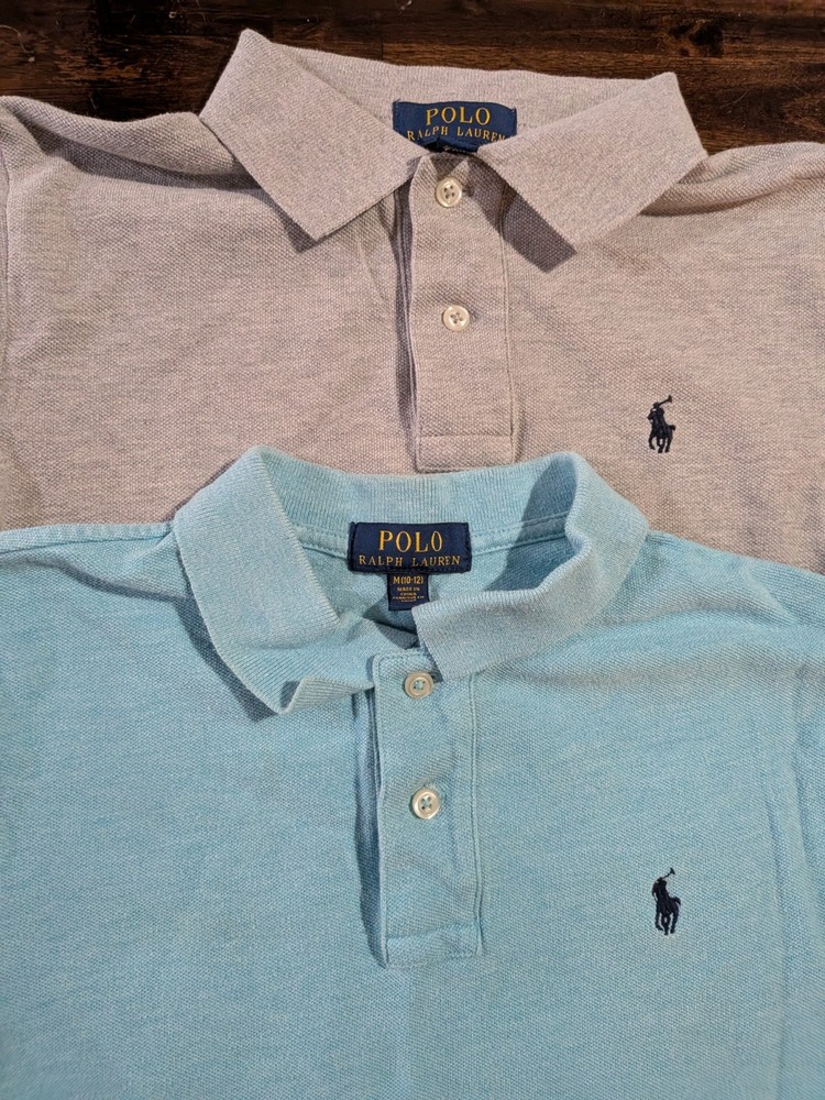 Polo Ralph Lauren Lot of 2 Polo Shirt Kids Youth M 10-12 Blue Gray Short Sleeve