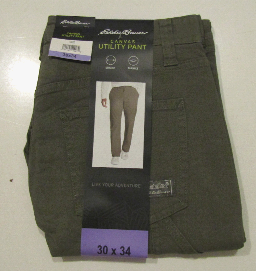 EDDIE BAUER Green Canvas Utility Pants Size 30 X 34 NWT Mens