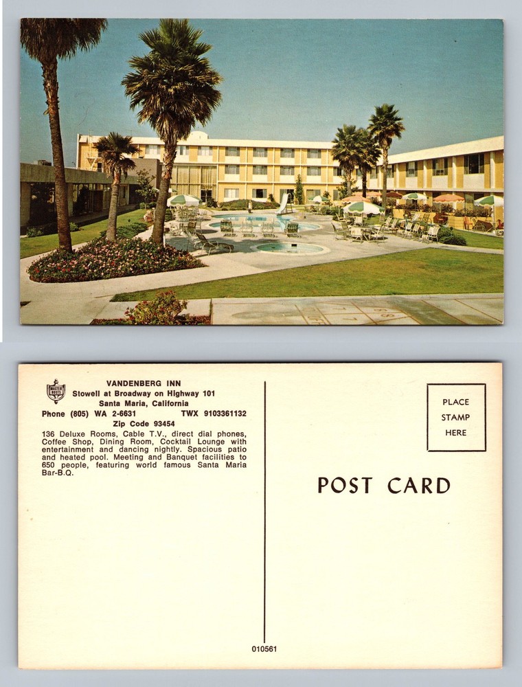 Santa Maria, CA-California, Vandenberg Inn Pool Courtyard PC Vintage Postcard