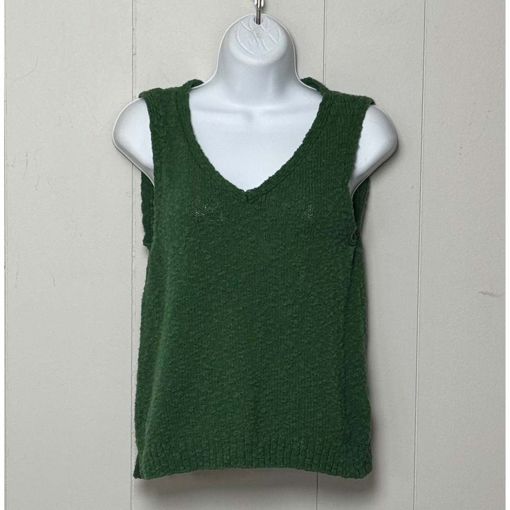 J.Crew Women's Green Textured Cotton Blend V-Neck Sweater Vest Size M