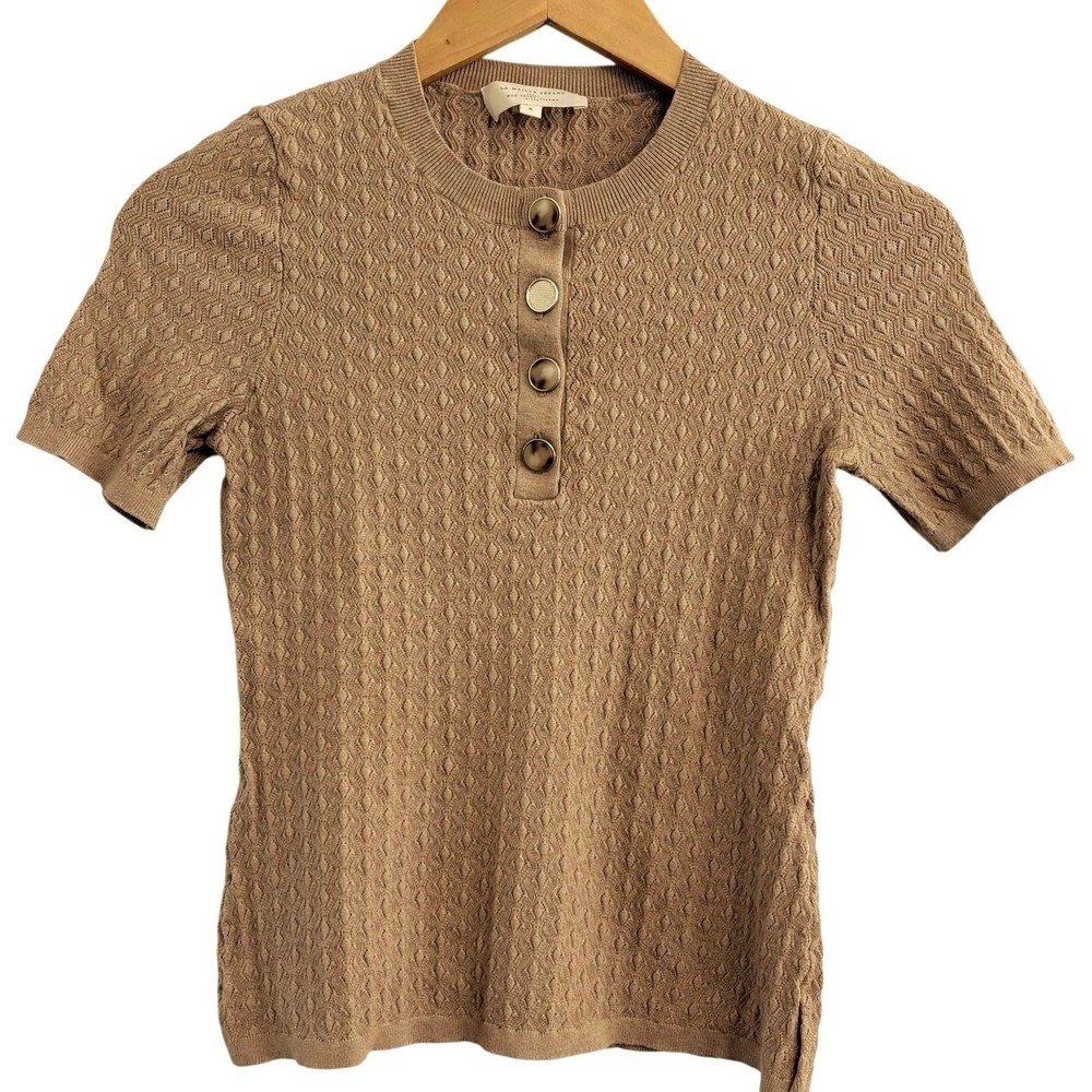 Sezane Textured Knit Top Minimalist Preppy Quiet Luxury Coastal Sz Small Read