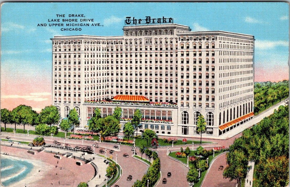 Antique Postcard 1920s The Drake Hotel Lake Shore Drive Chicago Illinois