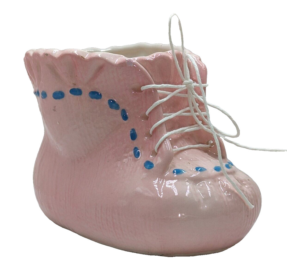 Vintage Inarco Pink Baby Boot Planter w Shoestring Made in Japan 3.5